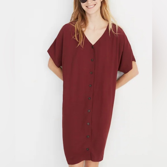 Madewell Button Front Easy Dress in Rich Burgundy Viscose Size Medium - Picture 1 of 13